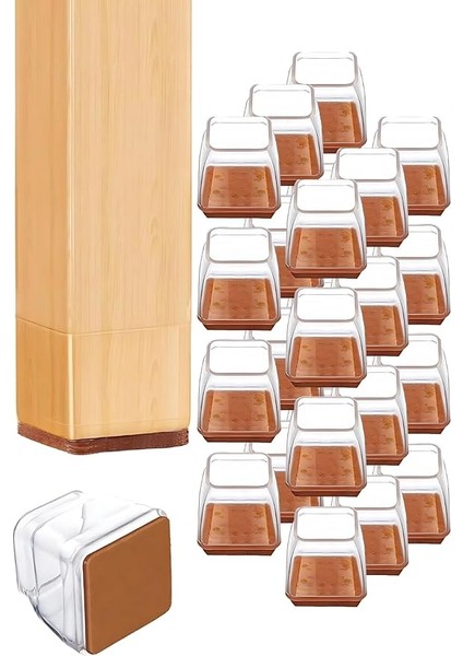 Adet Kare Sandalye Papucu (3.5–3.9 Cm) – Şeffaf Silikon Ince Keçeli, Gürültü Önleyici ve Zemin Koruyucu Mobilya Ayak Kılıfı