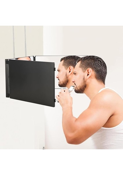 360 Derece 3 Yön Kişisel Saç Sakal Kesimi Berber Aynası - Teleskopik Duvar Askısı - Katlanabilir Tasarım - Makyaj, Sakal Saç Tasarımı, Kişisel Bakım Aynası