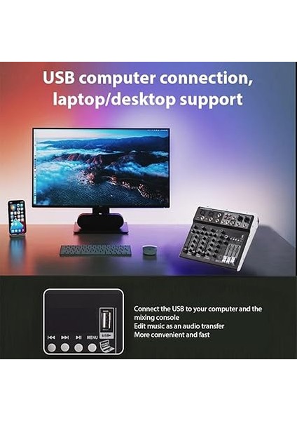 Ses Mikseri 4 Kanallı Miks Konsolu 48V Fantom Güç Ev Stüdyosu Kaydı Dj Ağı Canlı Yayın Çok Işlevli Profesyonel Miks Konsolu 16 Yankılanma Efekti Bt Modülü indirimleri