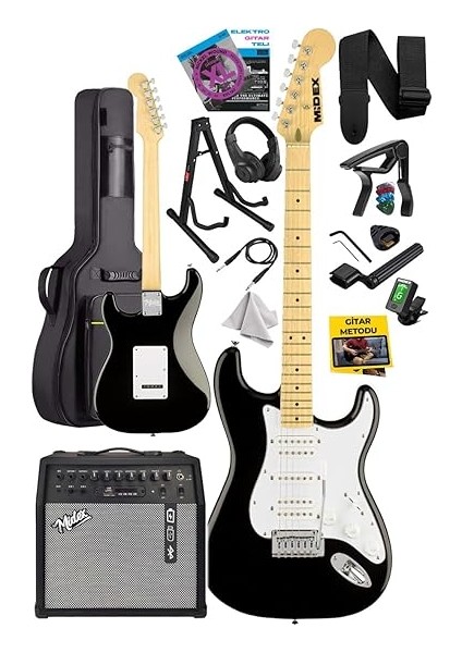 RPH-40WB-50AMP Siyah Beyaz 50W Şarjlı Bt Amfili Elektro Gitar Seti Hsh Manyetik Maple Klavye fiyatları