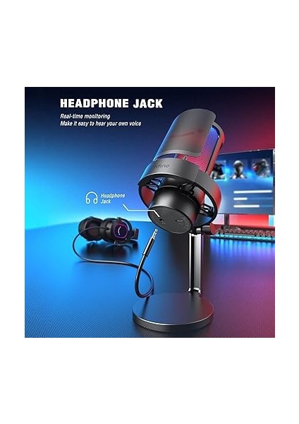 USB Mikrofon, Oyun Mikrofonu, Yayın Podcast Stüdyosu Için, Mikrofon Usbc, Ps4 Ps5 Mac Için, Rgb Kontrollü, Sessize Alma Şalteri, Kulaklık Bağlantısı, Pop Filtre fırsatları