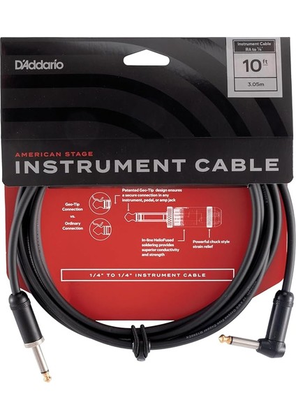 Waves D'addario High End "american Stage" Gitar Kablosu | En Sevilen Aksesuarların En Yüksek Kalitesi | Pw-Amsg-10 | 3 Metre | 1 Açılı Fiş