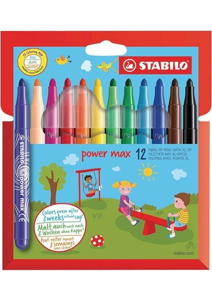 Power Max - Keçe Uçlu Boya Kalemi - 12'li Kutu - Çeşitli Renkler