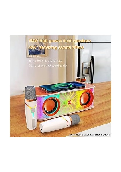 Karaoke Makinesi Şeffaf Mecha Tasarım Hoparlör Taşınabilir Bt Mikrofon ve 2 Kablosuz Mikrofonlu Hoparlör Seti LED Renkli Işık El Mikrofonu Doğum Günü Partisi Için Karaoke Leri Dış Mekan Ev Ktv modelleri