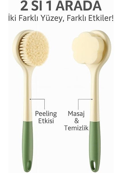 2’si 1 Arada Duş Fırçası – Uzun Saplı, Çift Taraflı Banyo Lifi, Sırt ve Vücut Temizleme Için Peeling ve Masaj Etkili Duş Fırçası modelleri