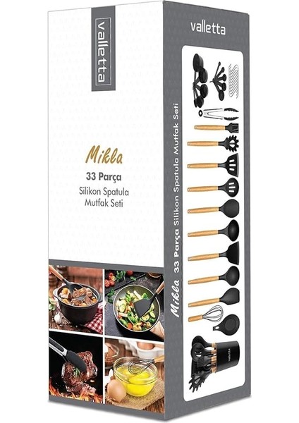 Mikla Isıya Dayanıklı Yanmaz Yapışmaz 33 Parça Silikon Spatula Mutfak Seti Siyah modelleri