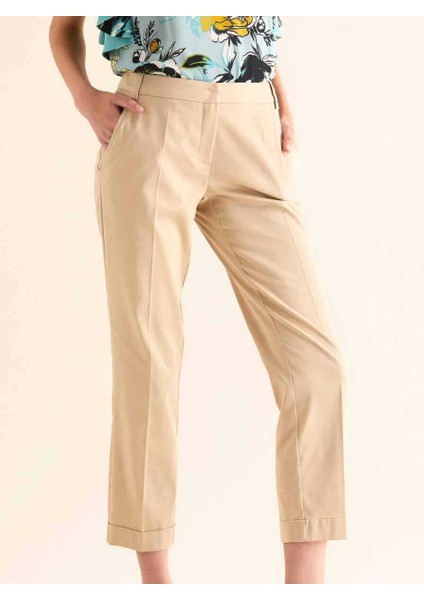 Katlı Paça Kadın Pantolon Bej Y9912041_024