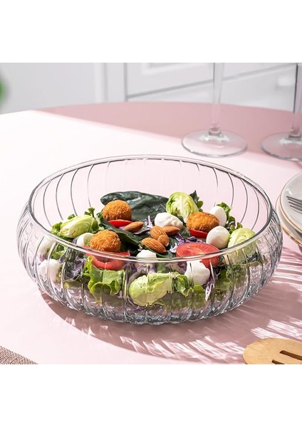 RYG7045 El Yapımı Büyük Boy Cam Salata Kasesi Şeffaf 23 cm