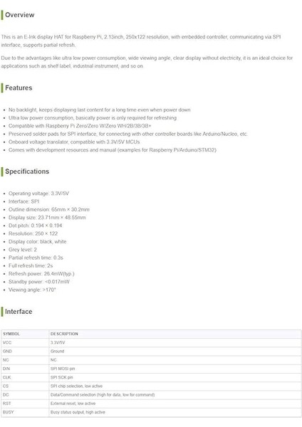 2.13 Inç E-Paper Display Hat 250X122 Çözünürlük V4 E-Ink Screen Elektronik Kağıt Modülü, Raspberry Pi 2b 3b 3b+ Zero W, Spı Arayüz Için Gömülü Denetleyicili fırsatları