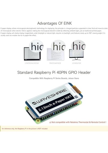 2.13 Inç E-Paper Display Hat 250X122 Çözünürlük V4 E-Ink Screen Elektronik Kağıt Modülü, Raspberry Pi 2b 3b 3b+ Zero W, Spı Arayüz Için Gömülü Denetleyicili indirimleri