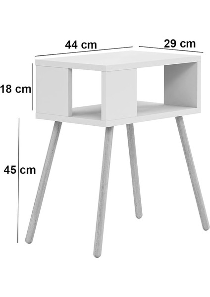 Ahşap Ayaklı Dekoratif Raflı Komodin - Beyaz fiyatları