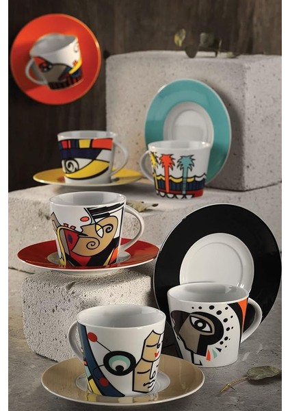 Porselen Free Time 6 Kişilik 12 Parça Kahve Takımı, 100 ml