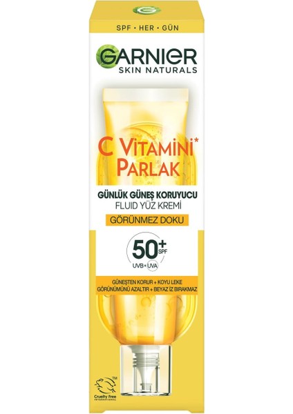 C Vitamini Parlak Günlük Güneş Koruyucu Fluid Yüz Kremi Görünmez Doku SPF50, 40 ml