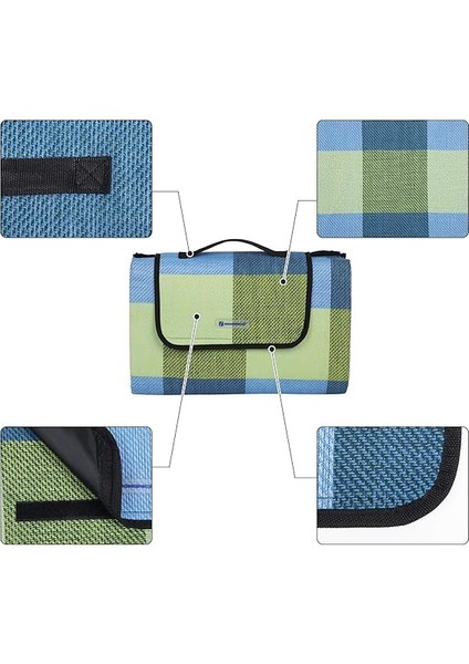 Isı Izoleli Su Geçirmez Piknik Örtüsü, Taşıma Saplı Plaj Örtüsü, GCM50C, 195 x 150 Cm, Mavi fırsatları