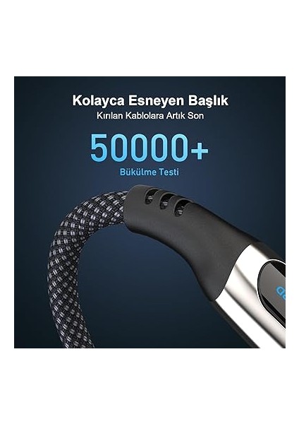 BXCC243 Type-C To Type-C 240W 480MBPS E-Marker Çip Dijital Ekran Göstergeli Örgülü Şarj ve Data Kablosu 1 Metre fırsatları
