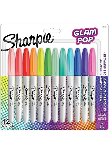 Glam Pop Kalıcı Markörler, Kalın Ayrıntılar Için Ince Nokta, Çeşitli Canlı Renkler | 12 Keçeli Kalem