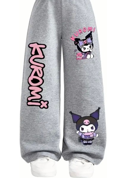 Özel Tasarım Kuromi Baskılı %100 Pamuk Kışlık Ispanyol Paça Hip Hop Kız Çocuk Eşofman Altı