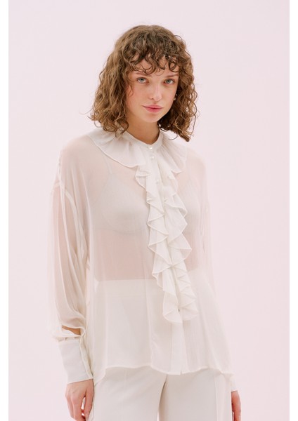 Yakalı Şifon Bluz Ekru Y2213050_049