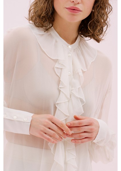 Yakalı Şifon Bluz Ekru Y2213050_049