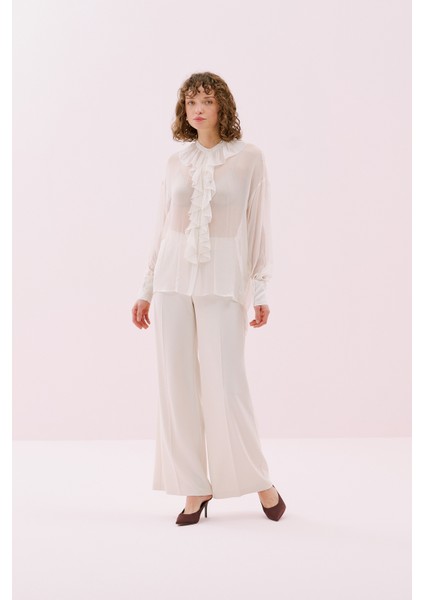 Yakalı Şifon Bluz Ekru Y2213050_049