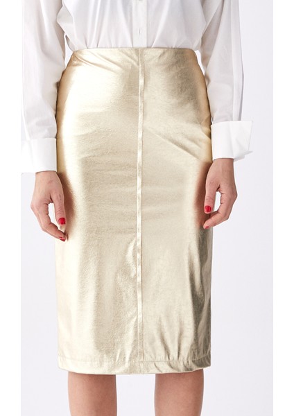 Yırtmaç Detaylı Kalem Etek Gold K1915053_076