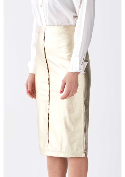 Yırtmaç Detaylı Kalem Etek Gold K1915053_076