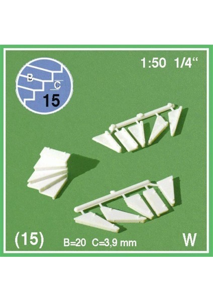 853121 1/50 Ölçek, 90° Sağa Dönen Basamak-Beyaz-15 Adet