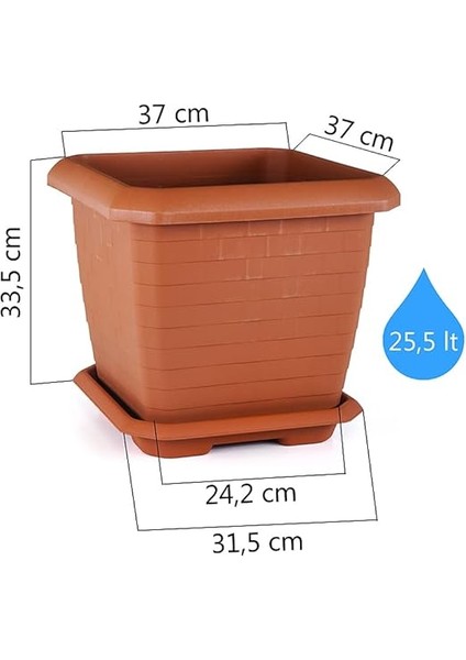 HK03 Hisar Kare Saksı No:3 Tabaklı 37 Cm, 25,5 Litre Antrasit fiyatları