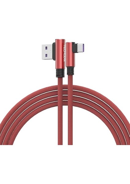USB C Kablosu, 1.5m USB Tip C 90 Derece Sağ Açı Senkronizasyon ve Hızlı Şarj Kablosu Huawei P30, Moto G9, G8, Samsung Note 20, S20 S10 A21S A20E A51, Oneplus 8 7, Pixel 5 4 Vb. ile Uyumlu - Kırmızı