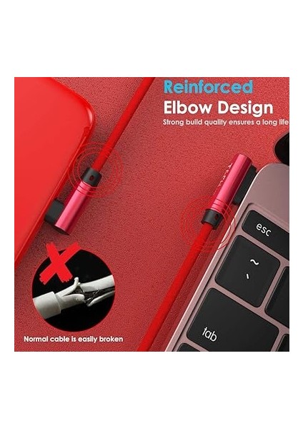 USB C Kablosu, 1.5m USB Tip C 90 Derece Sağ Açı Senkronizasyon ve Hızlı Şarj Kablosu Huawei P30, Moto G9, G8, Samsung Note 20, S20 S10 A21S A20E A51, Oneplus 8 7, Pixel 5 4 Vb. ile Uyumlu - Kırmızı fırsatları