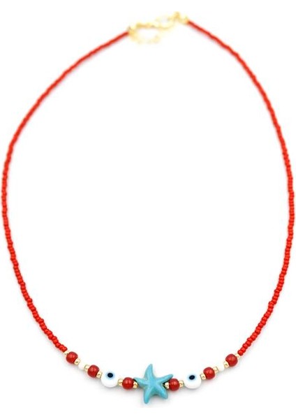 Boncuk Deniz Yıldzı Kolye - Kırmızı