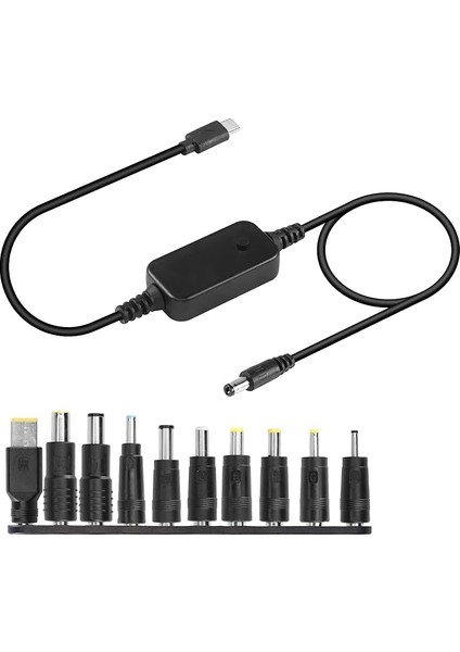 1,6 M USB C - Dc Pd Adaptör Kablosu, 10 Bağlantı Ucu Ile, Tip C - Dc Güç Kablosu, Ayarlanabilir Gerilim 5V-9V-12V-15V-20V Pd, Hızlı Şarj Kablosu