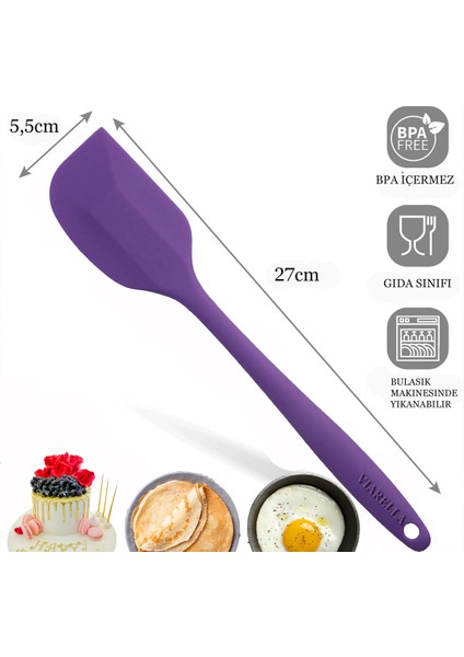 4lü Silikon Spatula Seti Yanmaz Yapışmaz Çizmez Fuşya-Kırmızı-Turuncu-Mor 27cm