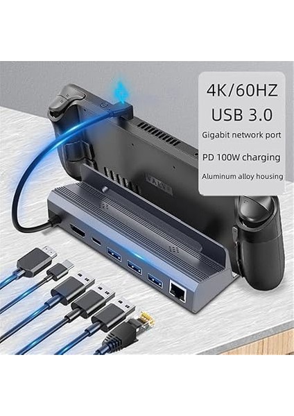 Deck Için 6'sı 1 Arada Çok Fonksiyonlu Yerleştirme Istasyonu, 4K@60Hz HDMI ve 3.0 Gigabit Ethernet Bağlantı Noktası, 100 W Pd Hızlı Şarj Cihazı, Yerleştirme Istasyonu fiyatları
