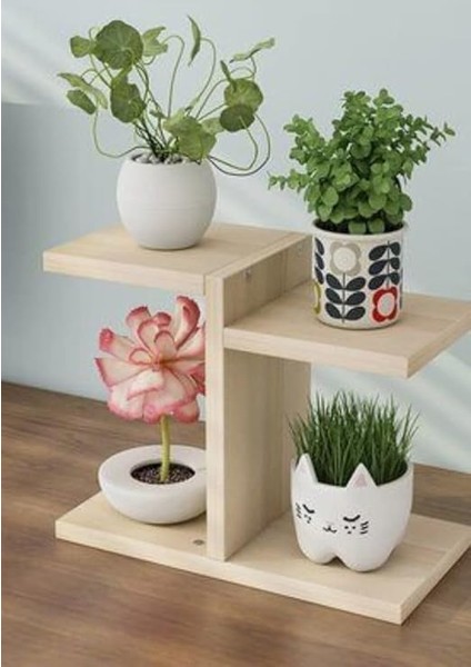 Tasarım Ahşap Dekoratif Mini Saksılık 2 Katlı Raflı Çiçeklik Standı fiyatları