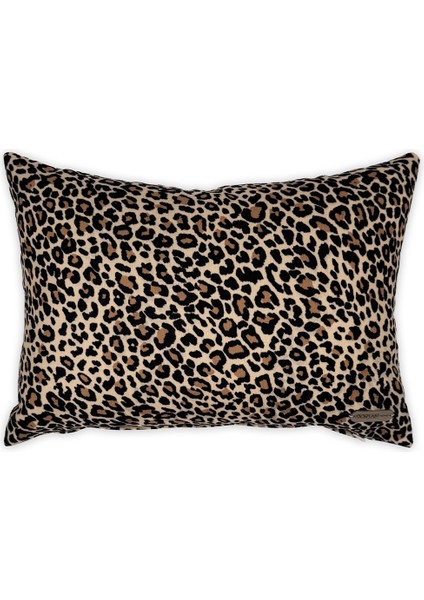 Leopar Bej Süet Dijital Baskılı Dikdörtgen Dekoratif Kırlent Kılıfı - Çift Taraflı Bej 50X35