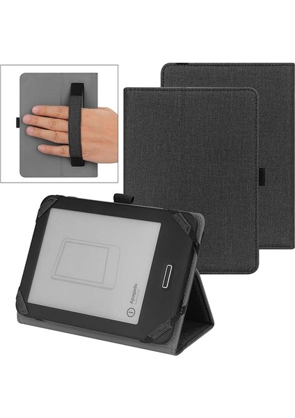 Evrensel 6 Inç Kindle Paperwhite Kobo E-Reader Kılıf, Folyo Koruyucu Kılıf El Kayışlı Sony/kobo/tolino/pocketbook/kindle 6 Inç Eokuyucu Siyah ile Uyumlu
