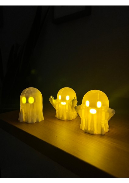 3’lü Tealightlı Hayalet Seti – Dekoratif Halloween Masa Süsü (Biyoplastik) 7 cm modelleri