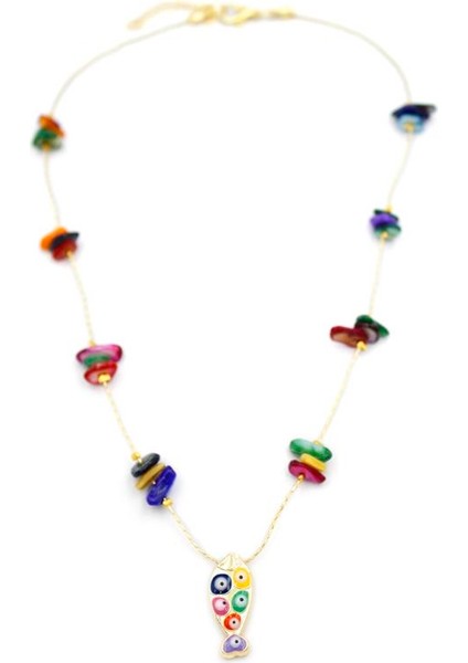 Kırıktaşlı Balık Kolye - Çok Renkli fiyatları