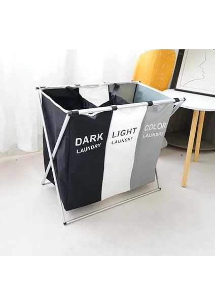 Home 3 Bölmeli Katlanabilir Çamaşır Sepeti – Siyah, Beyaz ve Gri Renklerde, Dayanıklı ve Şık Tasarım, Makinede Yıkanabilir Kumaşlı, Alüminyum Gövdeli, 64X42X58 cm Boyutlarında indirimleri