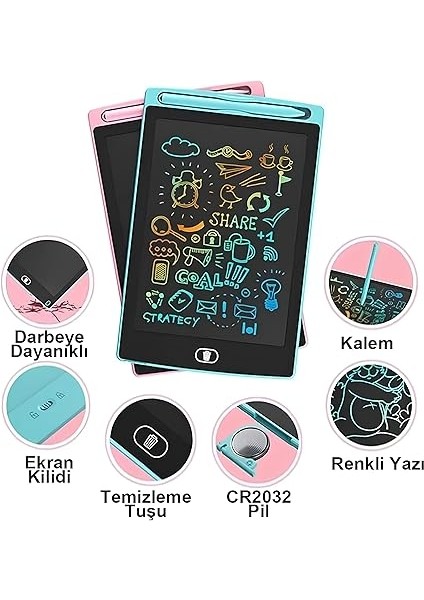 10 Inç Renkli LCD Yazı Tableti - Yeşil - Çocuklar Için Eğitici Çizim Tableti, Kalemli Silinebilir Ekran, Kağıt Tasarruflu Taşınabilir Not Defteri (3+ Yaş) modelleri