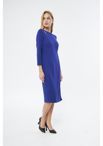 Picacy Yuvarlak Yaka Diz Altı Regular Fit Mavi Renk Elbise indirimleri