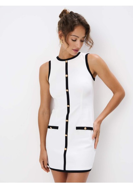 Faylinn Bisiklet Yaka Kısa Kol Regular Fit Beyaz Renk Elbise