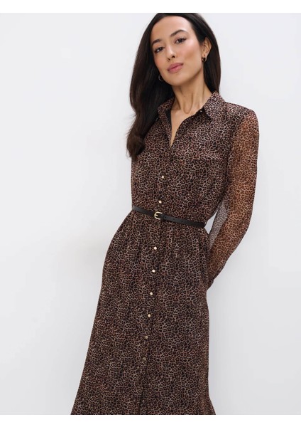 Kaa Regular Fit Gömlek Yaka Uzun Boy Kahverengi Renk Elbise modelleri