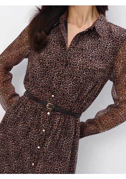 Kaa Regular Fit Gömlek Yaka Uzun Boy Kahverengi Renk Elbise fırsatları