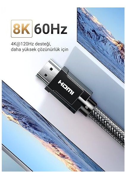 8k HDMI 2.1 Kablo Desteği HDR10, Earc, Ps5 Için 3d, Xbox S, Monitör Vb (1m), Gri fiyatları