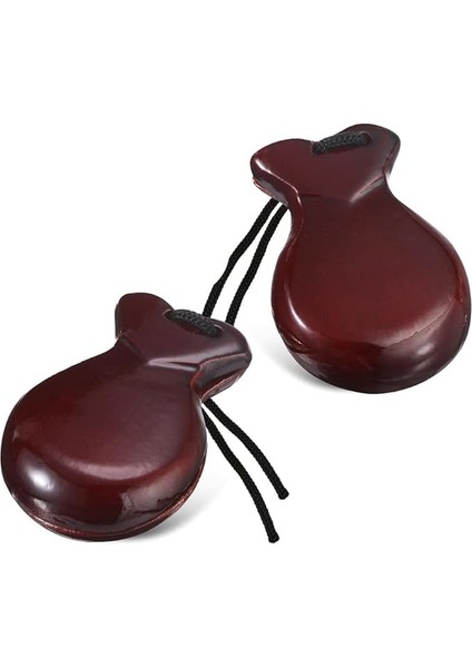 1 Çift Ispanyol Castanyets Flamenko Kastanyetleri Yaklaşık 8,8x6,5x3 cm Geleneksel Ahşap El Perküsyon Kastanyetleri (Kahverengi)