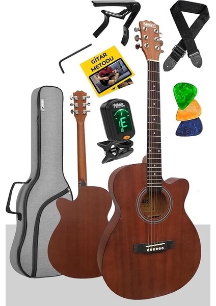PHX-187 Masif Ağaç Akustik Gitar 4/4 Yetişkin Boy (Gigbag Çanta Tuner Askı Capo)