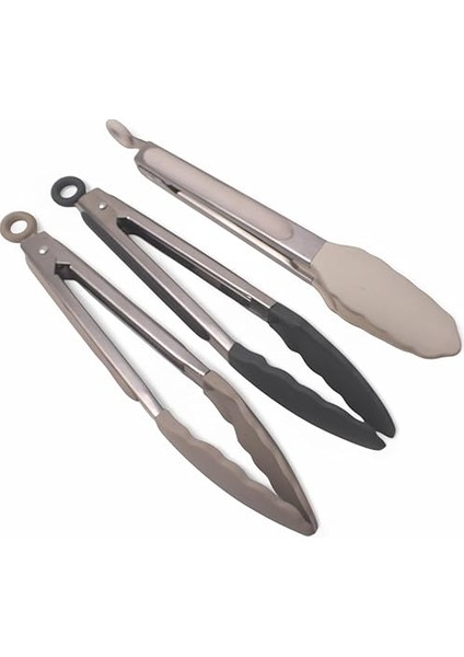 Mutfak Maşası Yemek Izgara Salata Barbekü Kızartma Maşası, Isıya Dayanıklı Paslanmaz Çelik Saplı Silikon Yemek Maşası 3 Renk Seçeneği (Gri-Krem-Bej) (Gri) modelleri