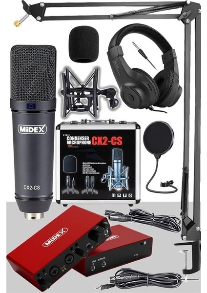 Stüdyo Ekipmanları Exclusive Paket-4 Cx2 Mikrofon GLX-800 Ses Kartı Stüdyo Kayıt Seti